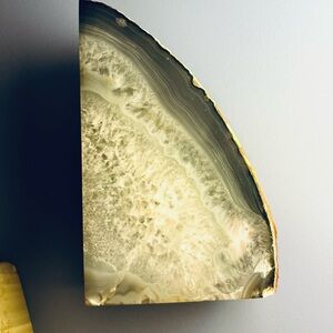 Glossy Cream and Gray Agate Slice Gemstone Bookend Mint